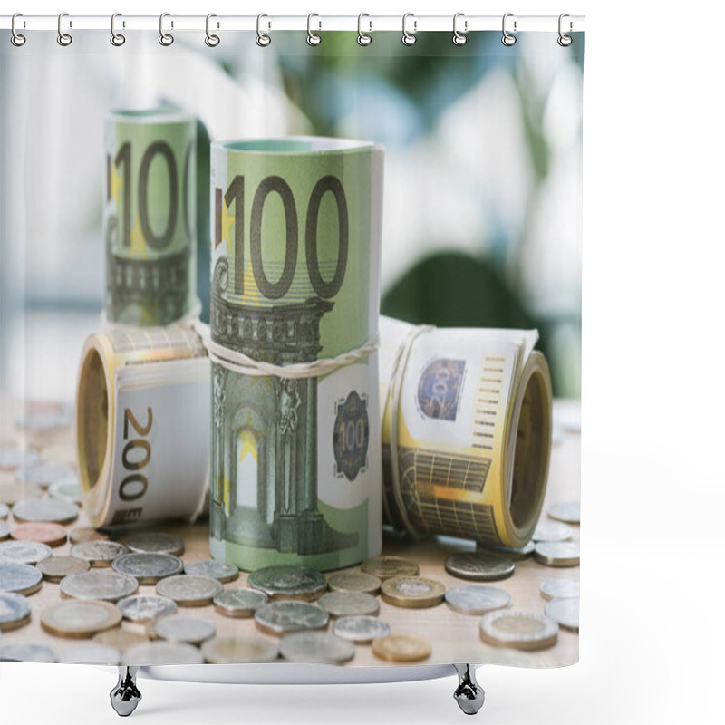 Personality  Euro Banknotes And Coins Shower Curtains