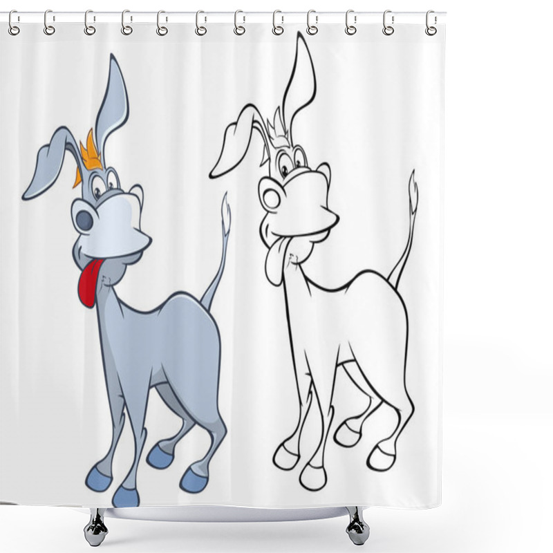 Personality  Illustration Of A Cute Cartoon Character Burro For You Design And Computer Game. Coloring Book Outline Set - Illustration Shower Curtains