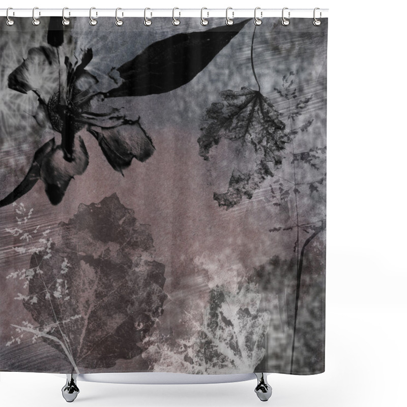 Personality  Grungy Floral Wallpaper In Blue And Black Shower Curtains