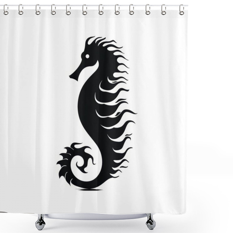 Personality  Stylized Black Seahorse Illustration With Flowing Mane, Showcasing Elegance In A Minimalist Design. Shower Curtains