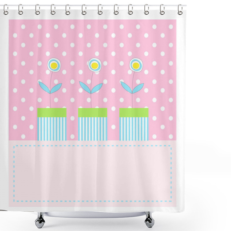 Personality  Three Pretty Flowers In Pots On Pink Background Shower Curtains