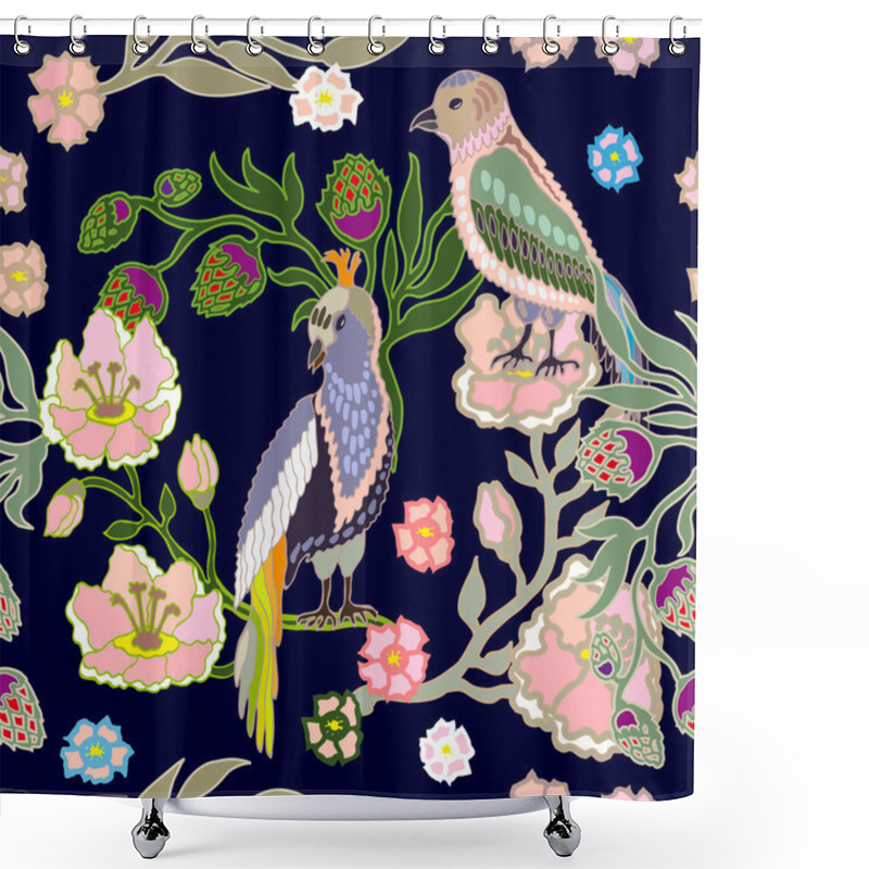 Personality  Seamless Oriental Pattern With Flowers And Birds.  Shower Curtains