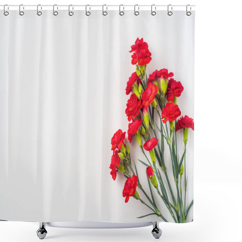 Personality  Bouquet Of Red Carnations Isolated On White Background With Copy Space Shower Curtains