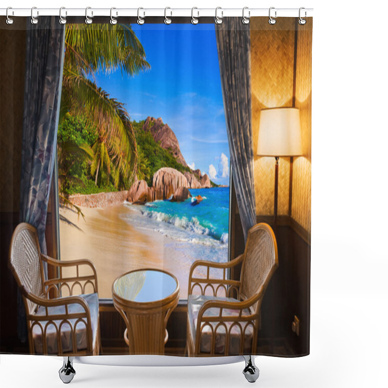 Personality  Hotel Room And Beach Landscape Shower Curtains