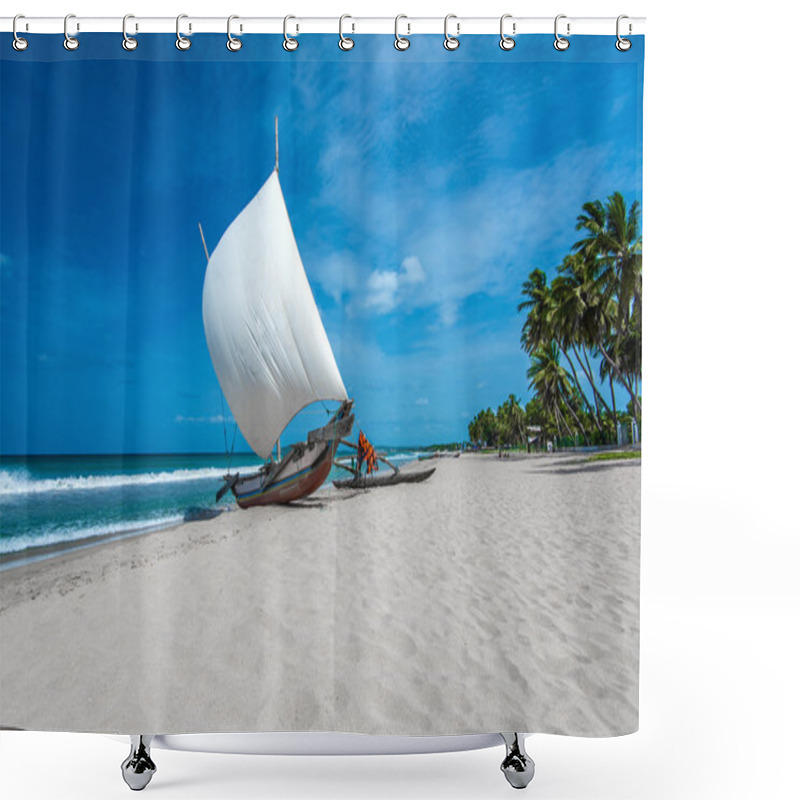 Personality  Boat On Beautiful Beach Shower Curtains