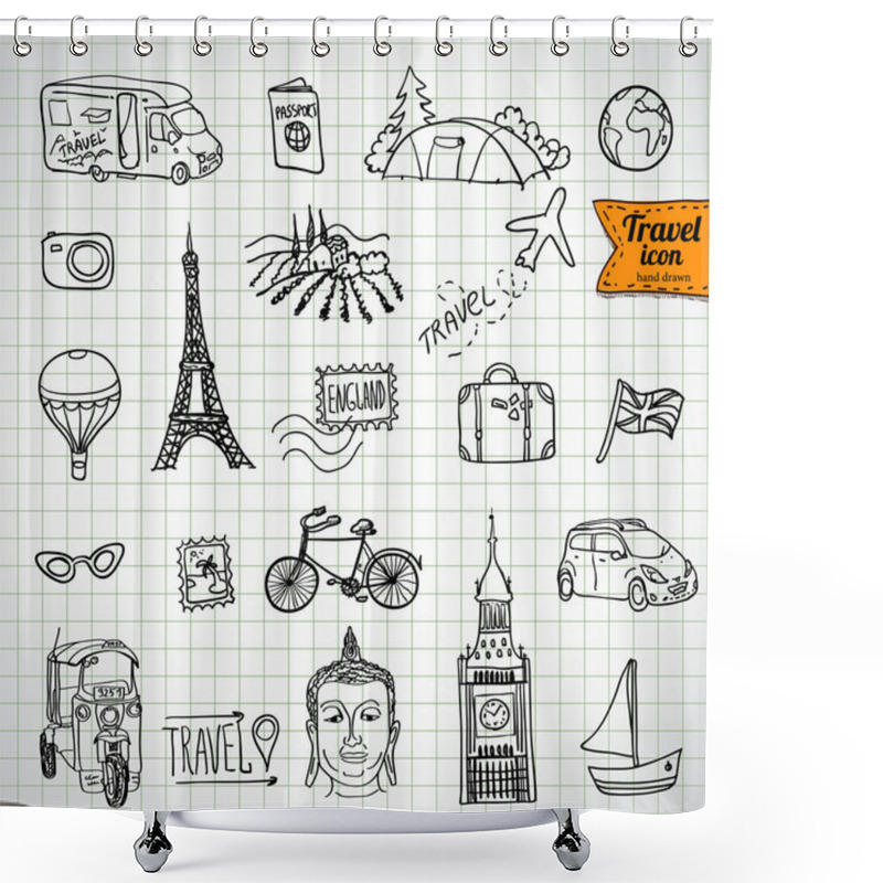 Personality  Sketch Doodle Icon Collection, Picnic, Shower Curtains