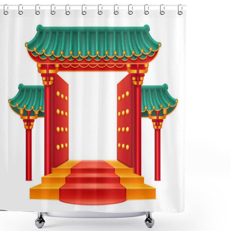 Personality  Chinese Gate, Entrance With Roof, Stairs Isolated Shower Curtains