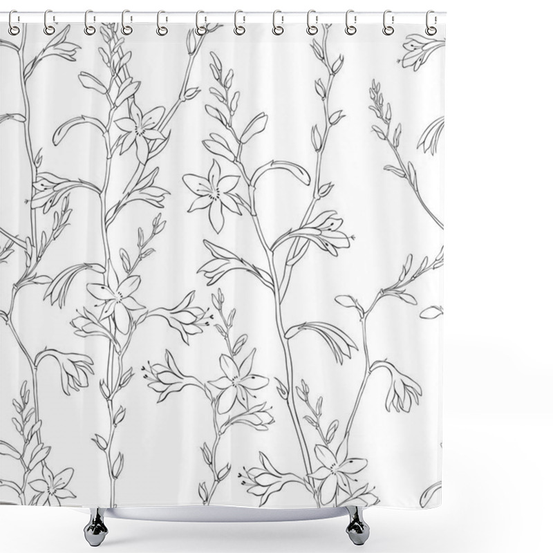 Personality  Outline Floral Pattern With Montbretia. Shower Curtains