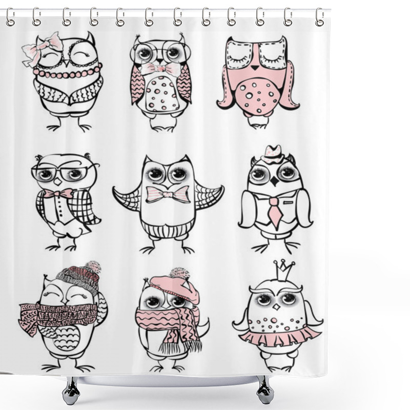 Personality  Cute Hipster Owls Shower Curtains