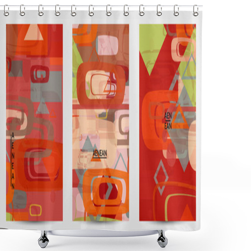 Personality  Abstract Geometric Texture. Mid Century Modern  Design With Geometric Shapes Transparent And Overlapping. Retro Colors. Flyer Template Retro Geometry Vintage Style. Shower Curtains