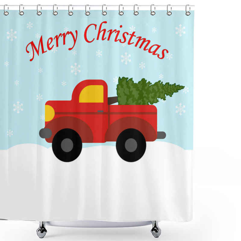 Personality  Red Truck With Christmas Tree Shower Curtains