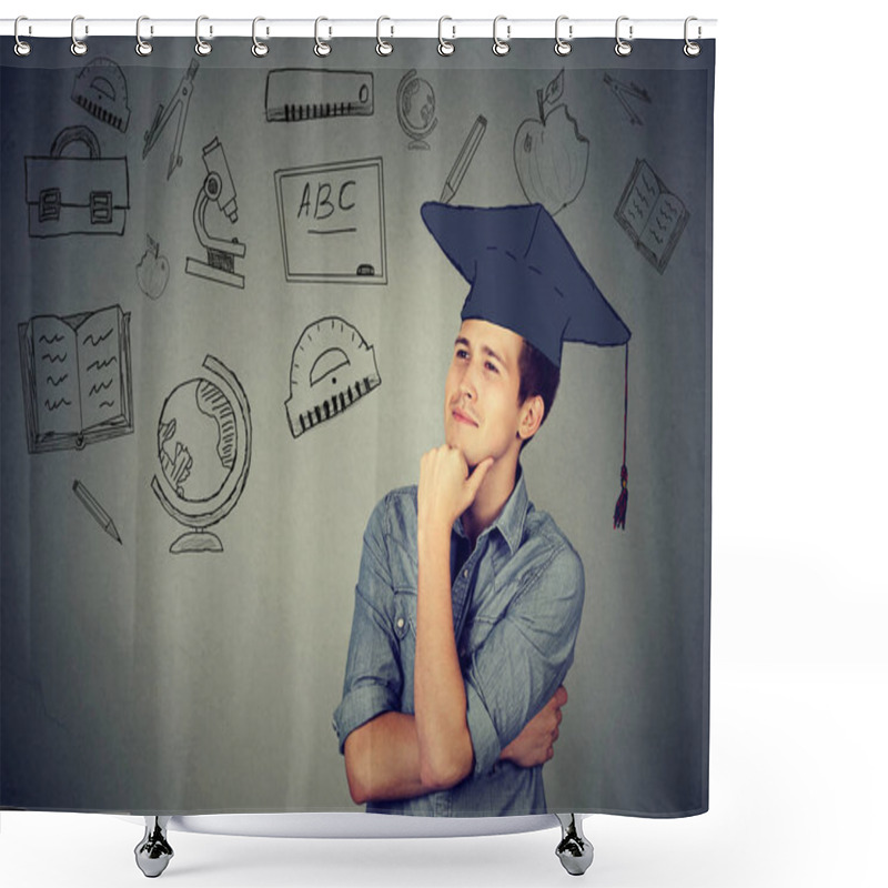 Personality  Man With Graduation Hat Looking Up Thinking  Shower Curtains