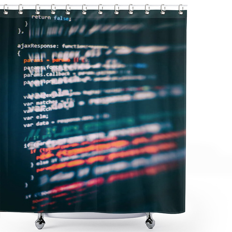 Personality  CSS, JavaScript And HTML Usage. Monitor Closeup Of Function Source Code. Abstract IT Technology Background. Software Source Code. Shower Curtains