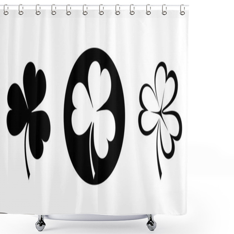 Personality  Set Of Three Black Silhouettes Of Clovers (shamrock). Vector Illustration. Shower Curtains