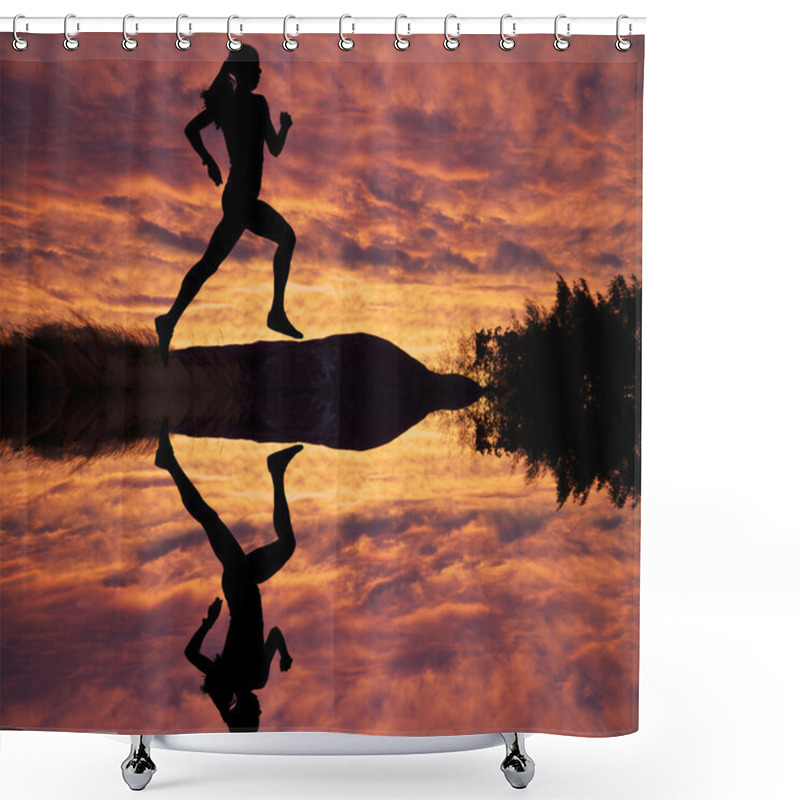 Personality  Female Runner Silhouette Against The Sunset Shower Curtains