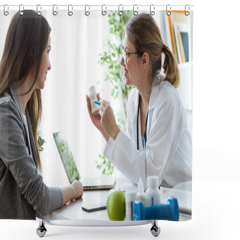 Personality  Female Dietician Prescribing Nutritional Supplement For Patient In The Consultation. Shower Curtains