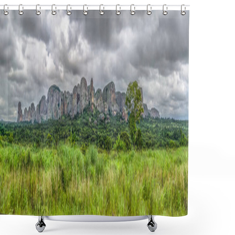 Personality  Panoramic View At The Mountains Pungo Andongo, Pedras Negras (black Stones), Huge Geologic Rock Elements, In Malange, Angola Shower Curtains