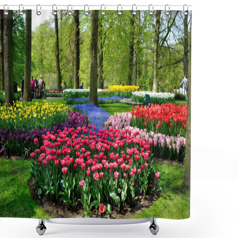 Personality  Purple, Yellow, Blue, Pink And White Tulips In Keukenhof Park In Shower Curtains