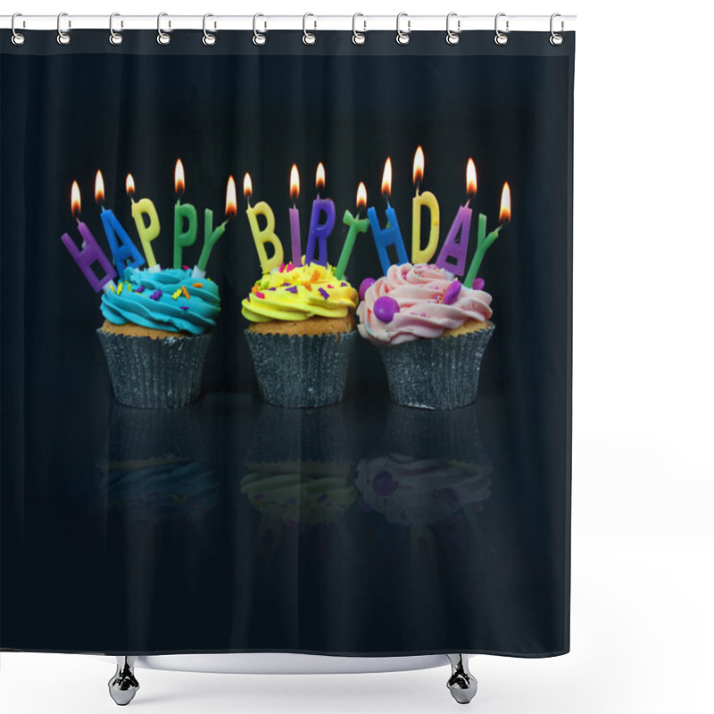 Personality  Cupcakes Spelling Out Happy Birthday Shower Curtains