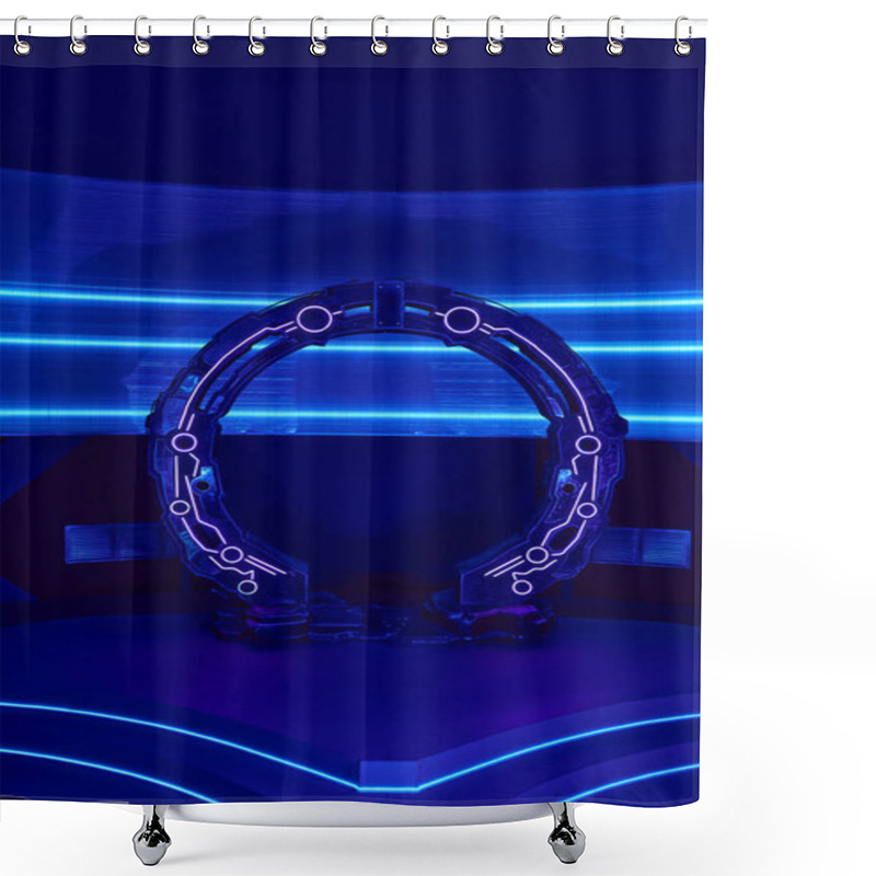 Personality  Futuristic Technologies, Arch-shaped Neon-lit Device In Scientific Innovation Hub Shower Curtains