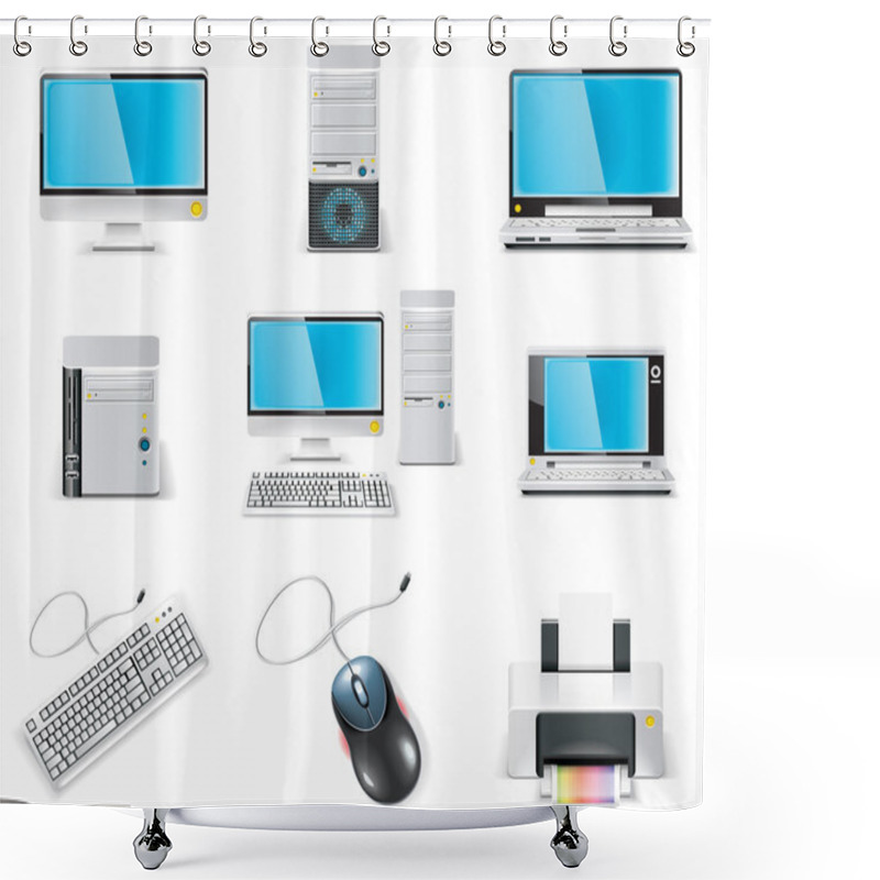 Personality  Vector White Computer Icon Set. Part 1. PC Shower Curtains