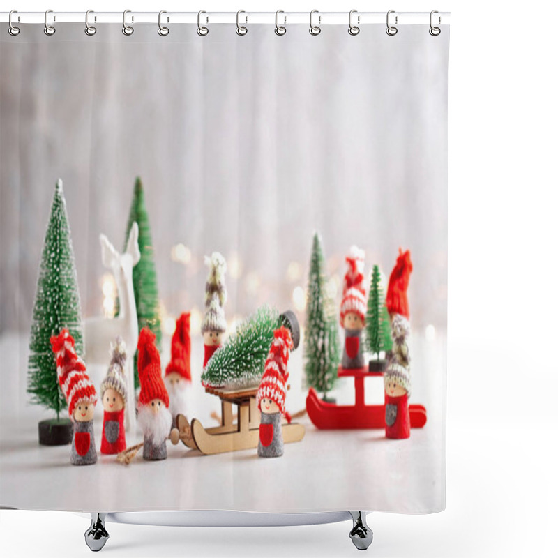 Personality  Christmas Background With Miniature Toys With Wither Scenes, Seasonal Christmas, New Year And Winter Decorations  Shower Curtains