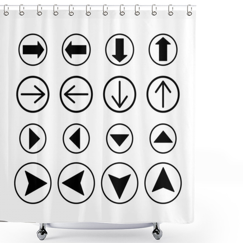 Personality   Arrows In Black Circles In Different Directions Isolated On White Shower Curtains