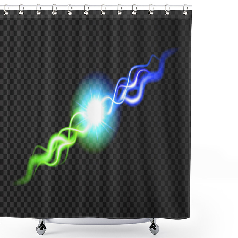 Personality  Clash Of Two  Neon Rays  On Transparent Background.  Shower Curtains