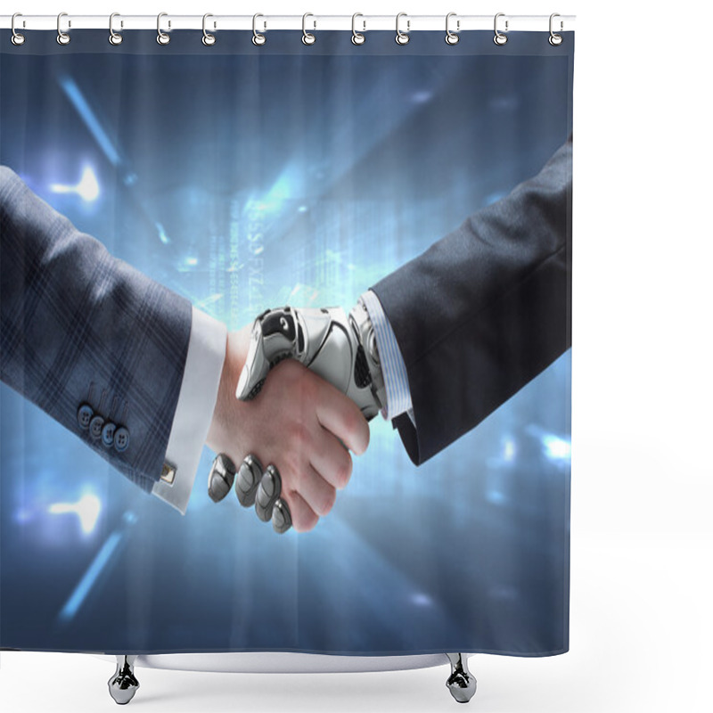 Personality  Human And Robot Hands In Handshake Shower Curtains