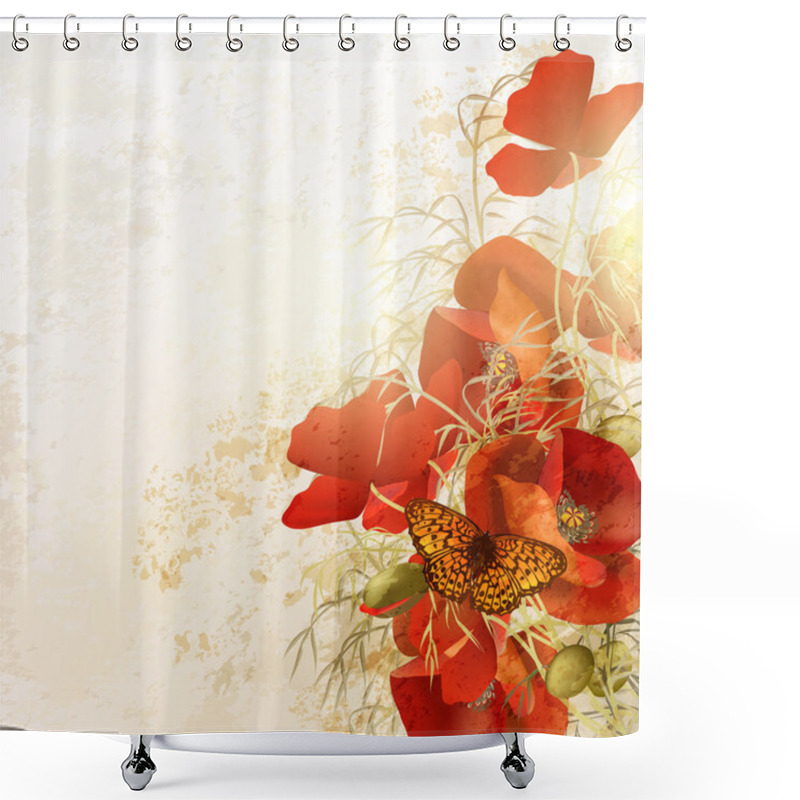 Personality  Nature Background With Poppy Flowers  Shower Curtains