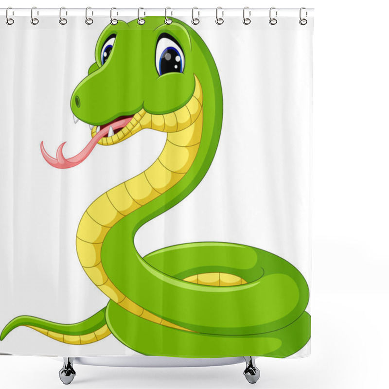 Personality  Illustration Of Cute Green Snake Cartoon Shower Curtains