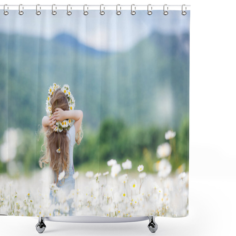 Personality  Cute Girl Admires Nature Summer Mountain Meadow Shower Curtains