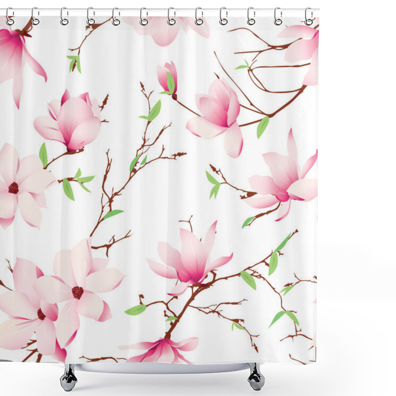 Personality  Spring Magnolia Flowers Seamless Pattern Shower Curtains