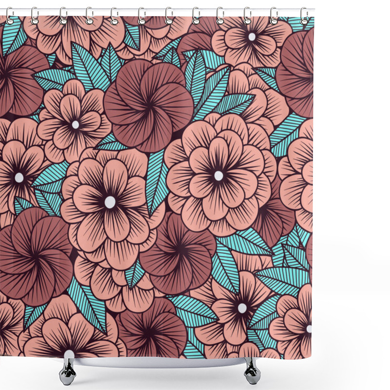 Personality  Simple Floral Ornament Pattern In Retro Style In Pink Tones. Vec Shower Curtains