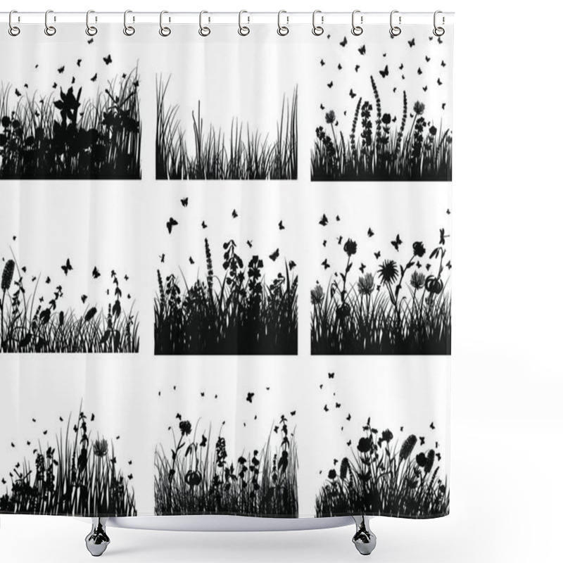 Personality  Vector Grass Silhouettes Backgrounds Set. All Objects Are Separated. Shower Curtains