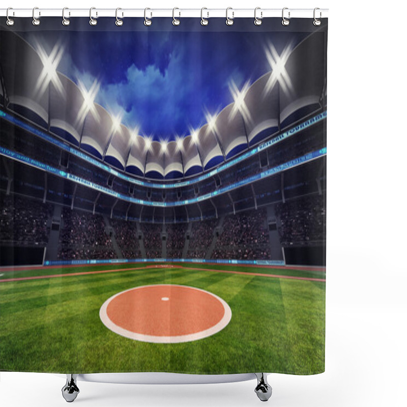 Personality  Baseball Stadium With Fans Under Roof With Spotlights Shower Curtains