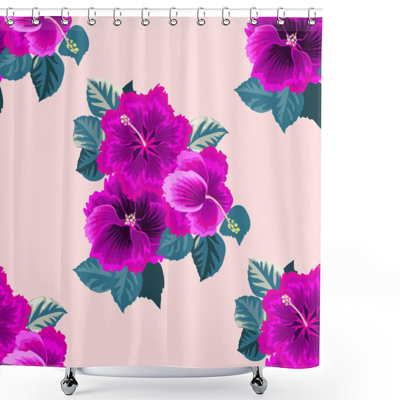 Personality  Seamless gorgeous pattern in tropical flowers of hibiscus. Floral exotic background for textile, wallpaper, pattern fills, covers, surface, print, gift wrap, scrapbooking, decoupage. shower curtains