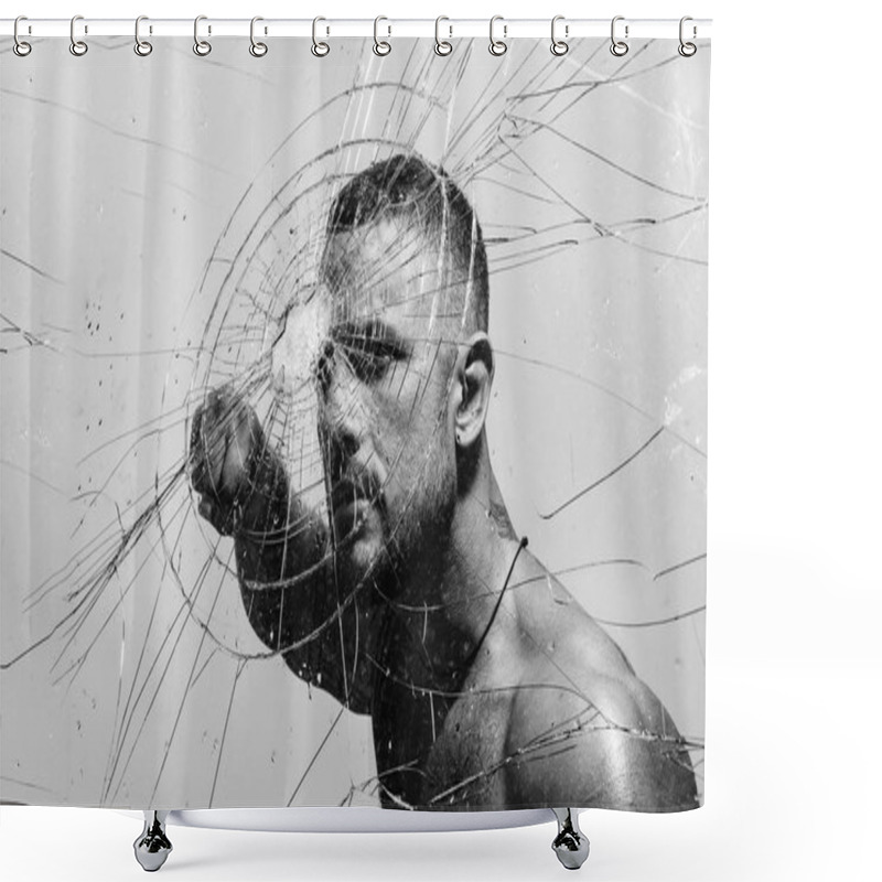 Personality  Fist Fight. Mixed Martial Arts. Brutal Handsome Man With Tattooed Body. Confident And Handsome Brutal Man. Sexy Man With Muscular Body And Bare Torso. Man With Muscular Body Punching. Shower Curtains