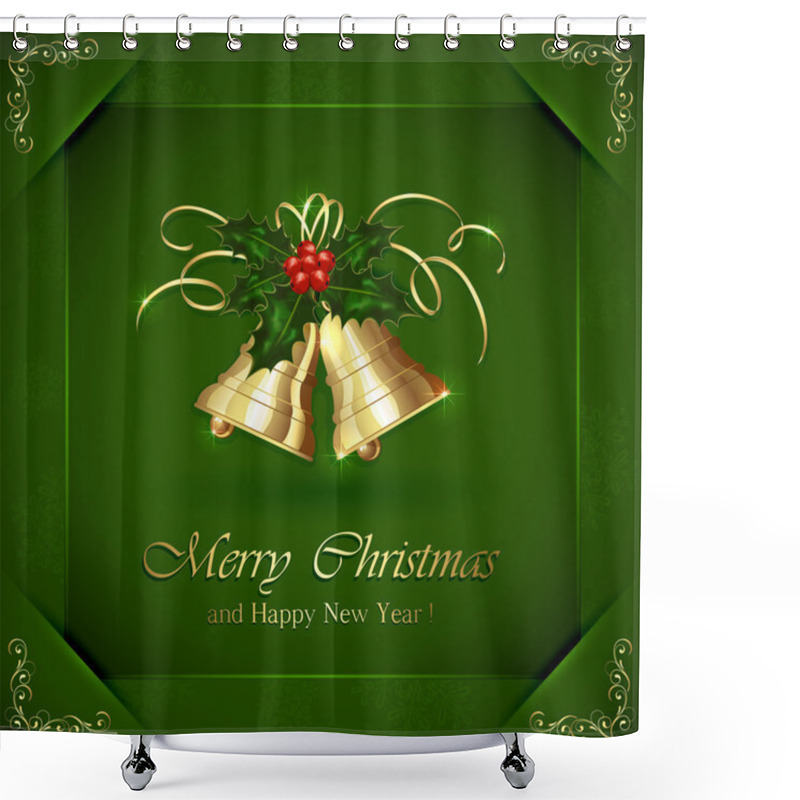 Personality  Christmas Bells And Holly Berries Shower Curtains