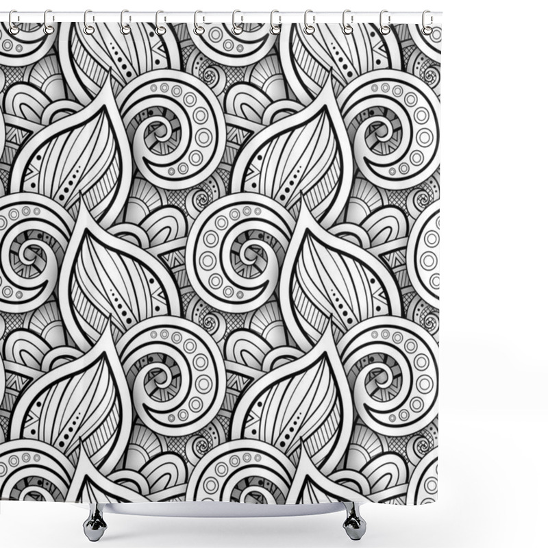 Personality  Monochrome Seamless Pattern With Floral Motifs Shower Curtains