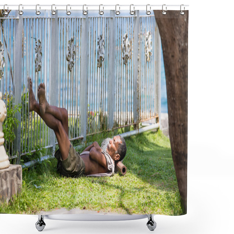 Personality  Beggar Man Sleeping On The Street, Philippines Shower Curtains