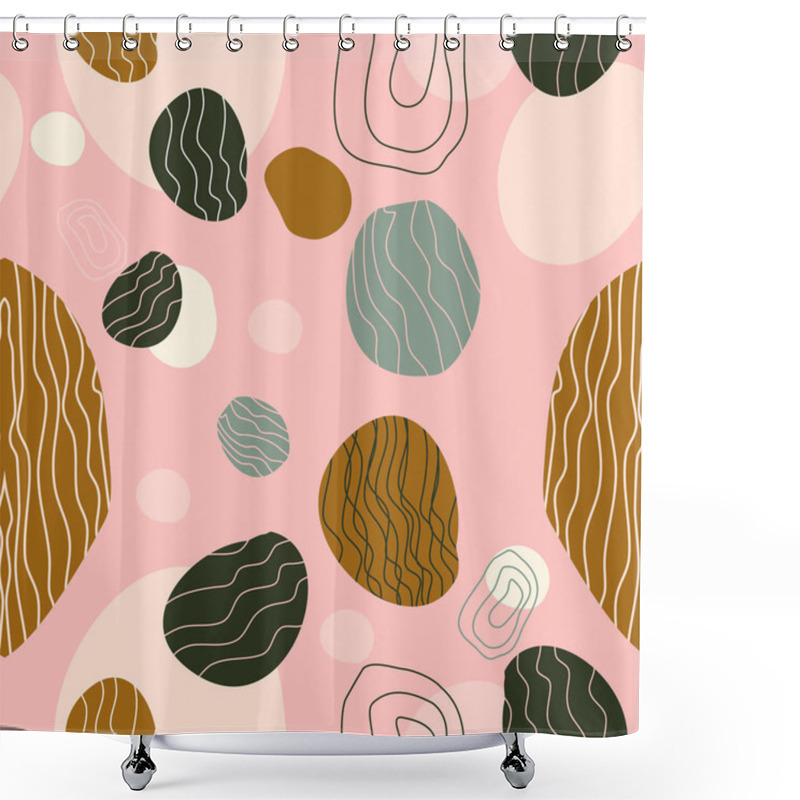 Personality  Seamless Pattern With Abstract Easter Eggs,round Hand Drawn Elements.Doodle Background For Card,stationery.Trendy Modern Colors Palette.Mid Century Art Style.Stains,stripes And Waves Shape.Boho Design Shower Curtains