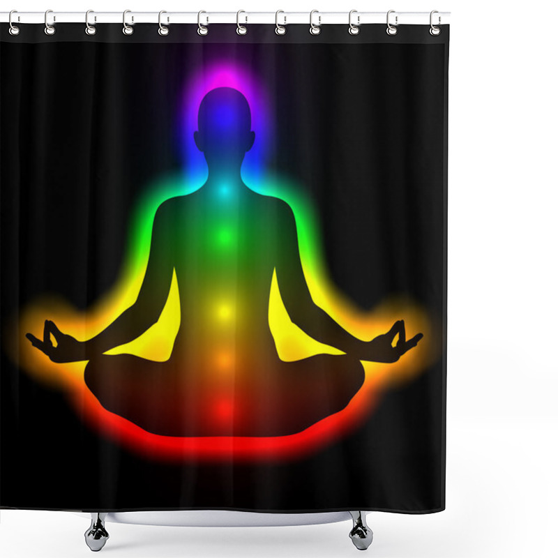 Personality  Silhouette Of Woman In Meditation With Aura And Chakras Shower Curtains