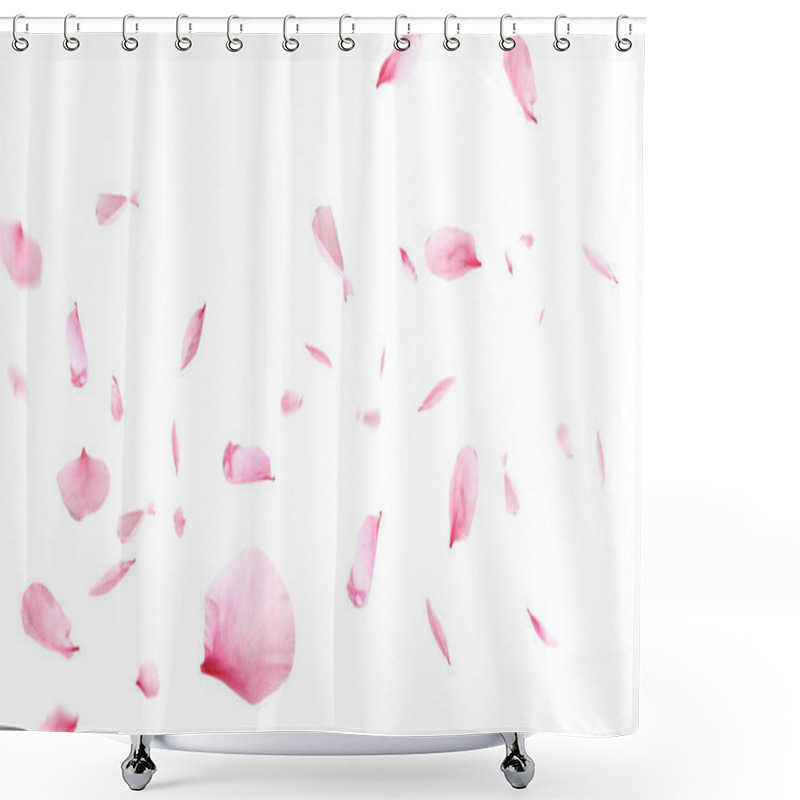 Personality  Beautiful Sakura Flower Petals Flying On White Background. Banner Design Shower Curtains