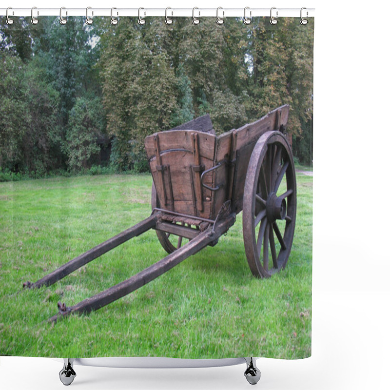 Personality  Old Wooden Wagon Wheel In The Field Shower Curtains