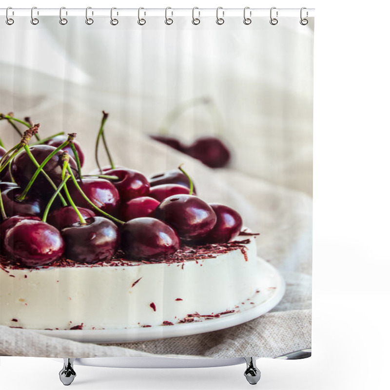 Personality  No Bake Vanilla Cheesecake Mousse With Cherries And Dark Chocolate Shower Curtains