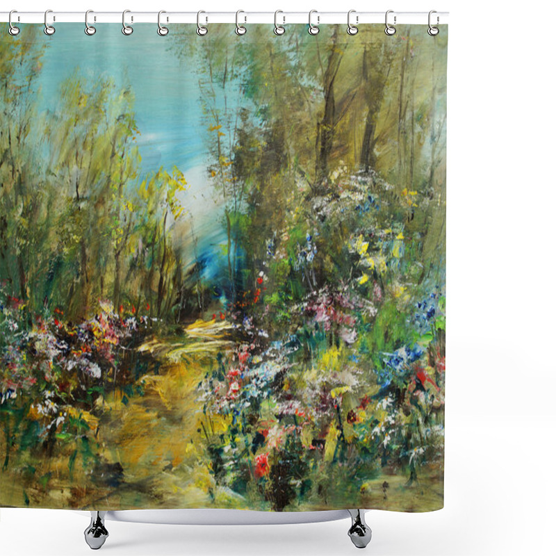 Personality  The Flowers In The Garden, Oil Painting Shower Curtains