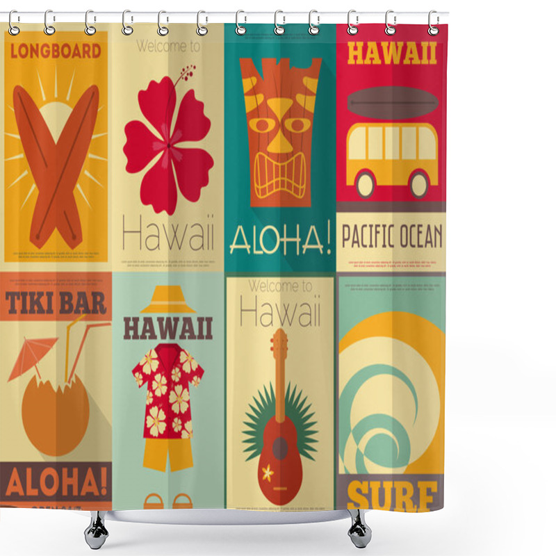 Personality  Retro Hawaii Posters Collection Shower Curtains