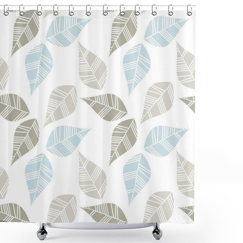 Personality  Brown Beige Blue Leaves In Rows On White Background Seasonal Seamless Pattern Shower Curtains