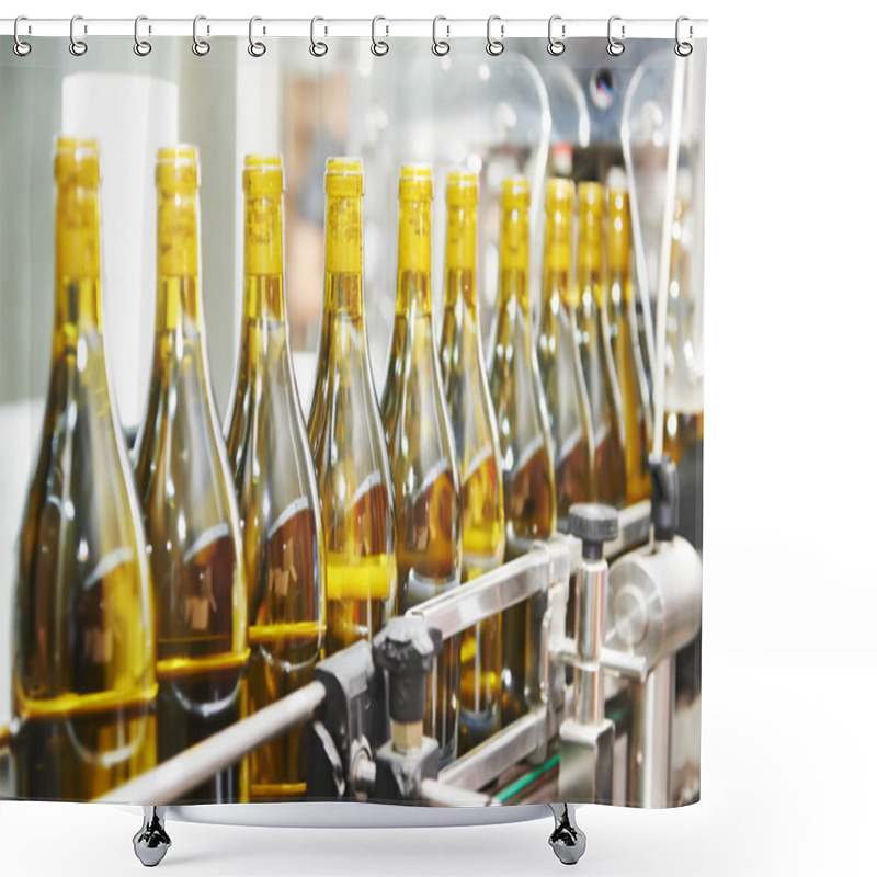 Personality  Bottling And Seaaling Conveyor Line At Winery Factory Shower Curtains